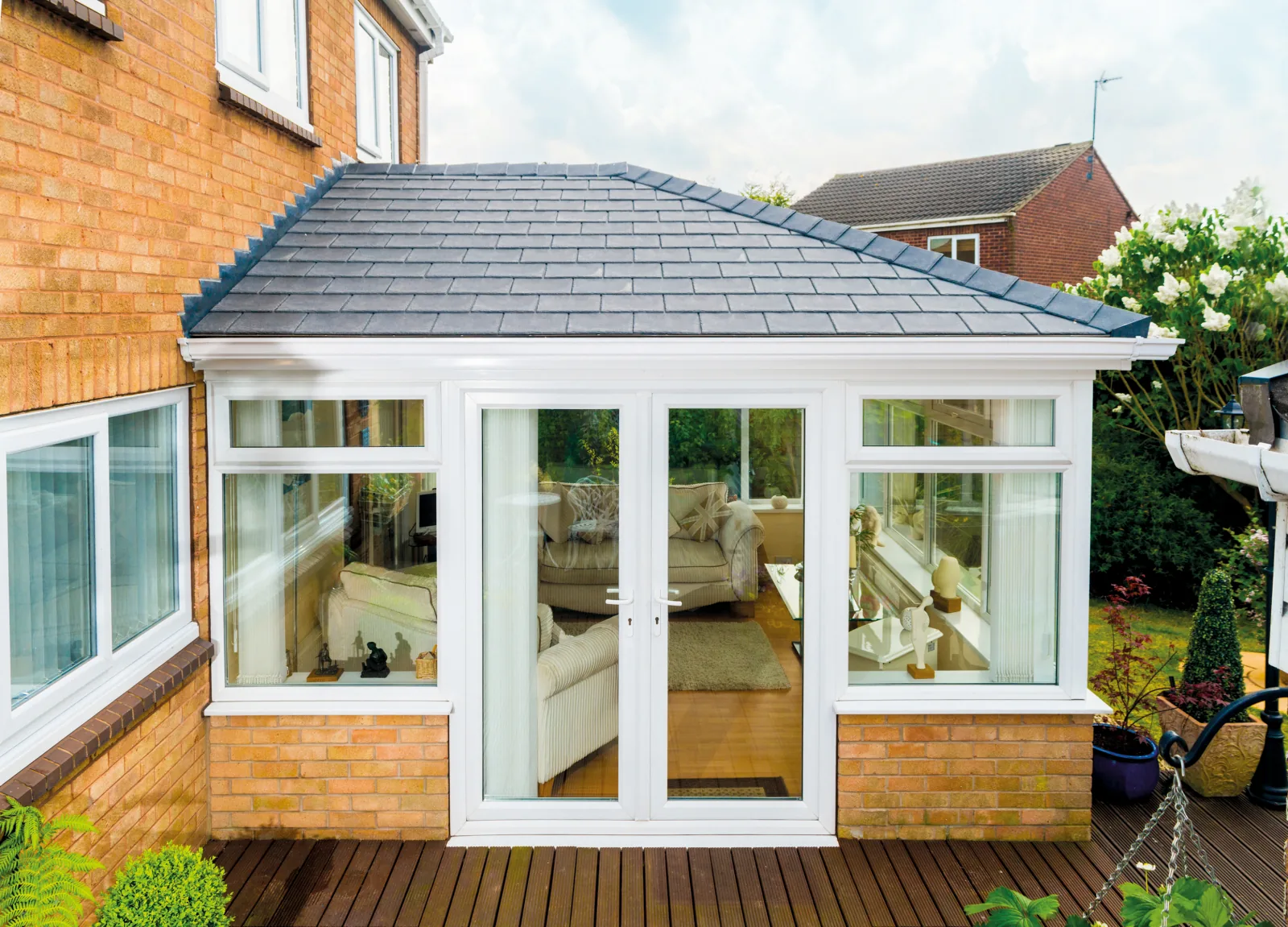Lean-to conservatory with slate Supalite tiled roof
