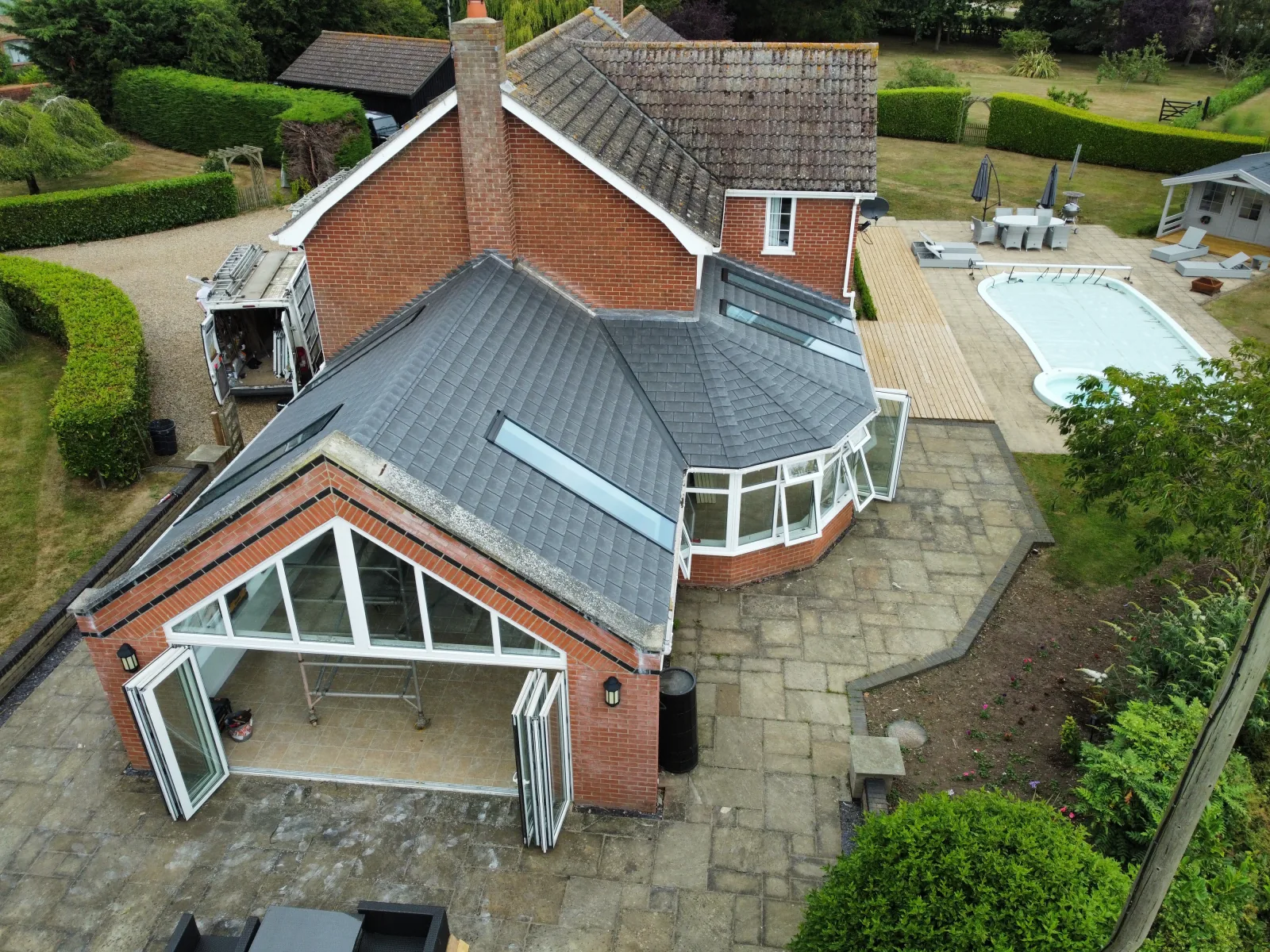 Conservatory before installation — original polycarbonate roof
