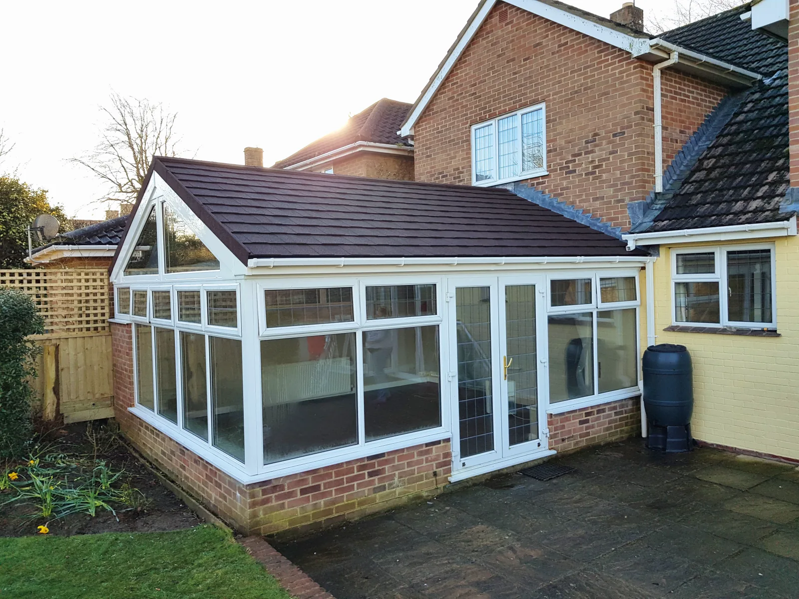Finished Supalite tiled gable conservatory roof — the kind of completed install we hand over to clients