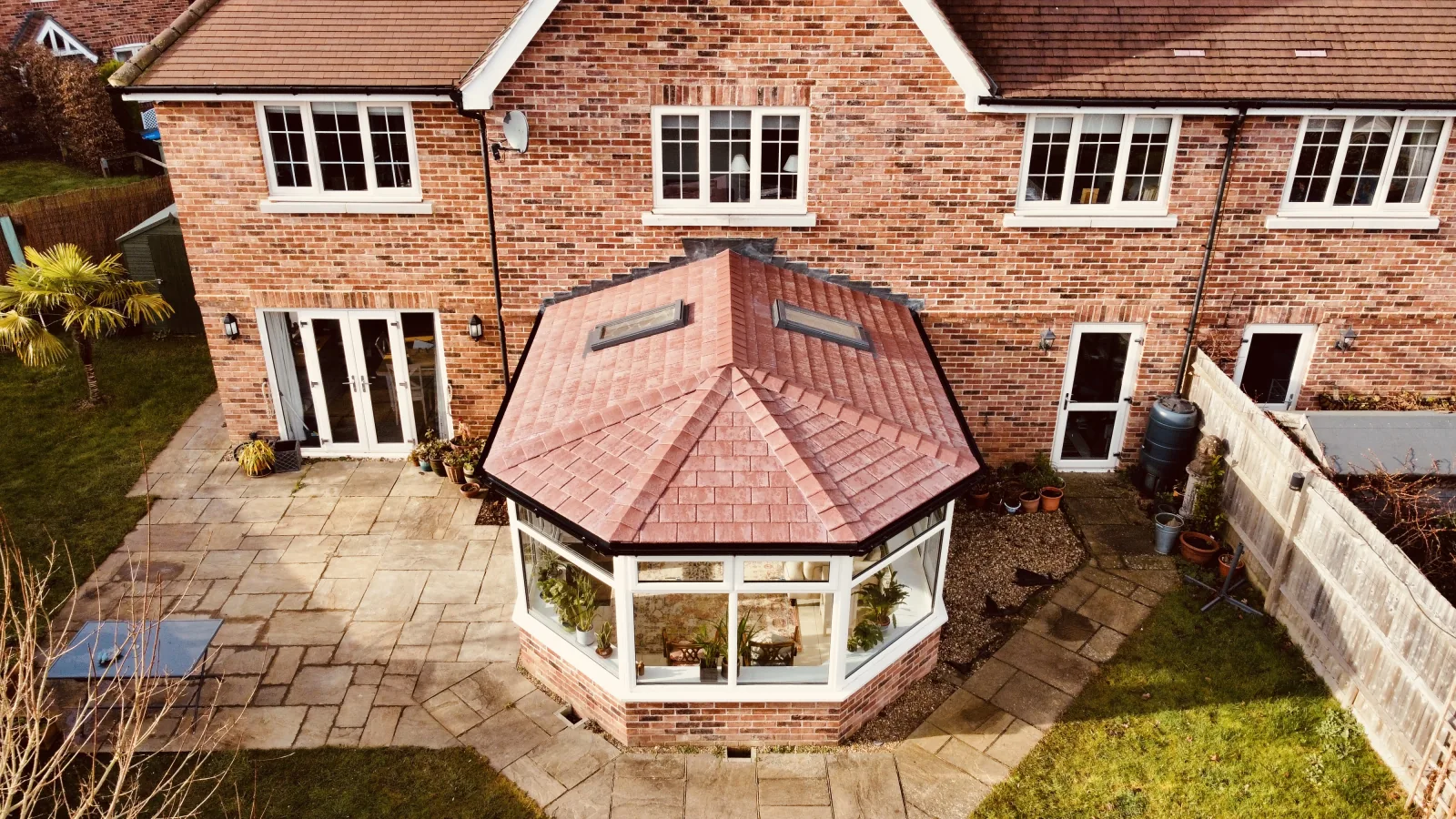 Close-up of Tapco synthetic slate tiles on a Supalite conservatory roof